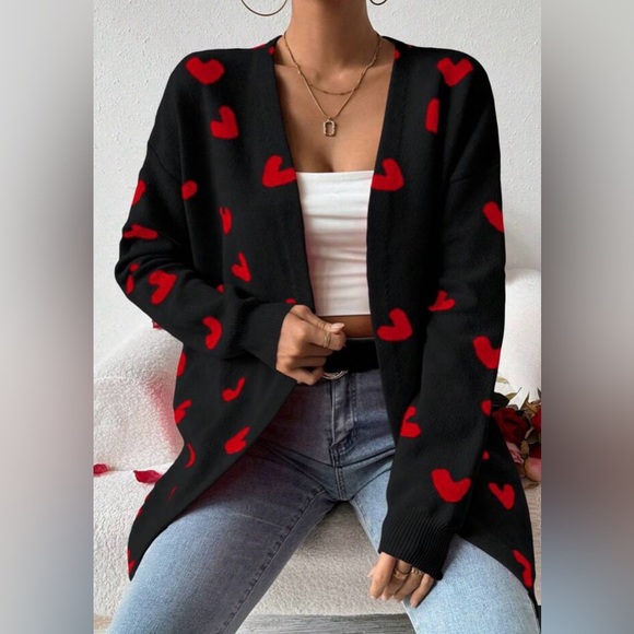 NWT Bonnie Boom Casual Heart Pattern Cardigan - Picture 2 of 5
